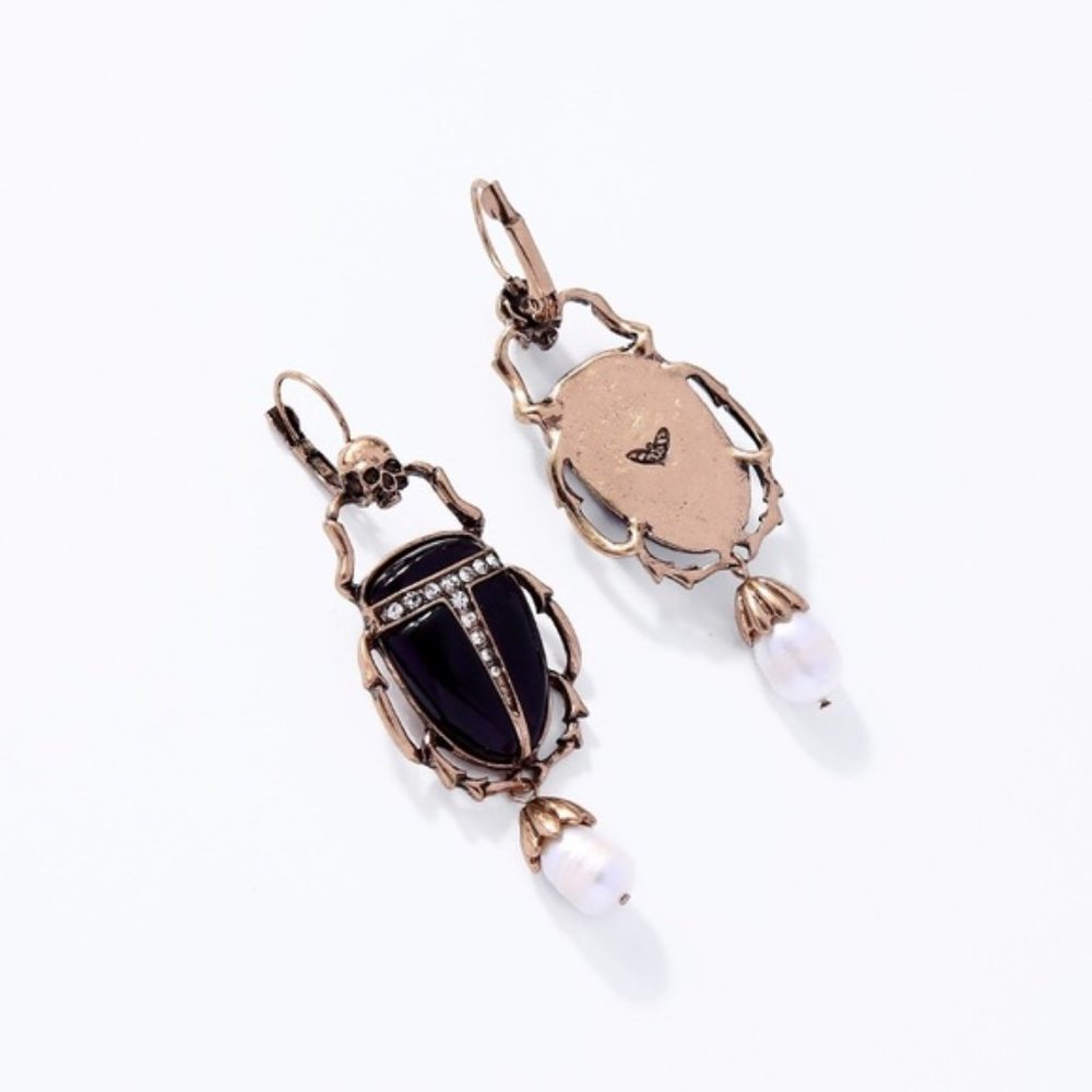 FREE SHIPPING! Skull Earrings With Purple Scarabs - Picture 3 of 3